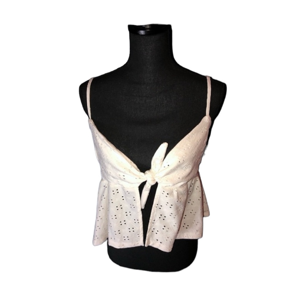 “Love Tree” Women’s Tie Eyelet Floral Camisole Crop Top White Size L RN#158030